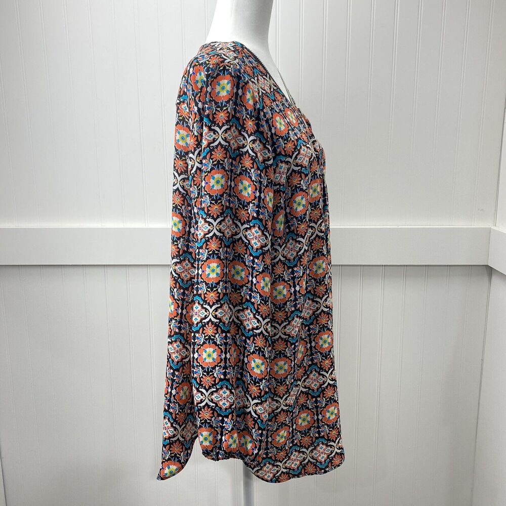 Boho Tunic Top Zac & Rachel 1X Orange Teal Multicolor Pattern Zip Neckline - Picture 6 of 12